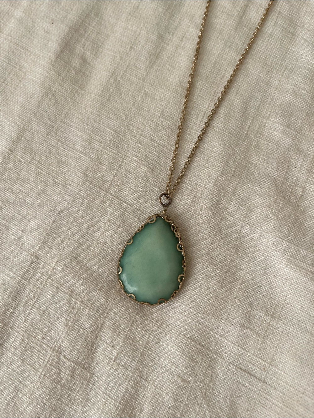 Gold Chain Necklace with Teardrop Mint Green Pendant